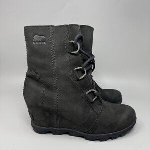 Sorel Joan of Arctic Wedge II Ankle Boots Womens 10 Black Leather Booties